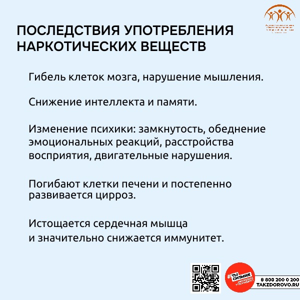 Последствия употребления наркотических веществ.